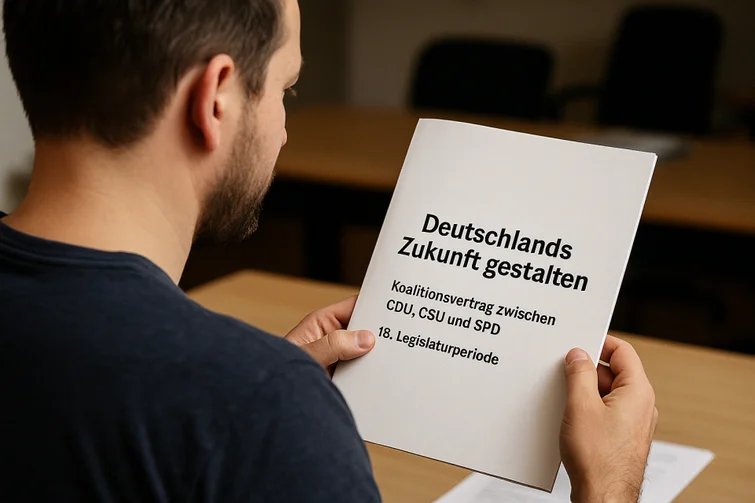 Mann hält Koalitionsvertrag in Händen